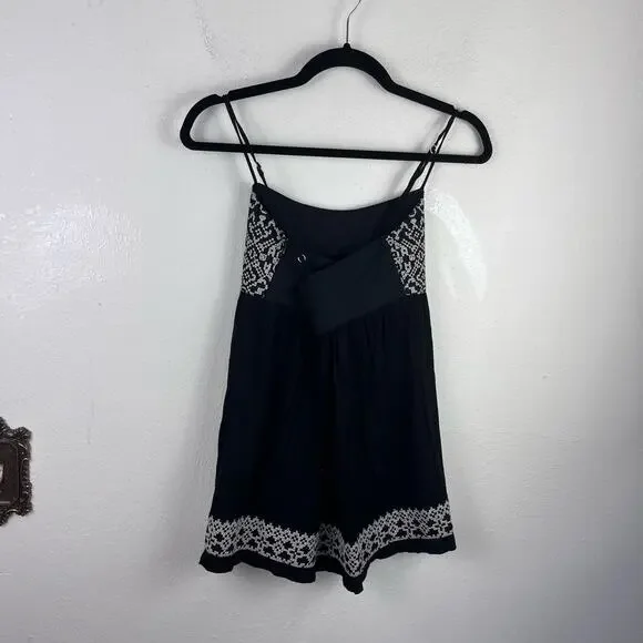 Hazel Women's Black Peasant Flowy Boho Empire Waist Strappy Tank Top Small Y2K - Picture 5 of 8